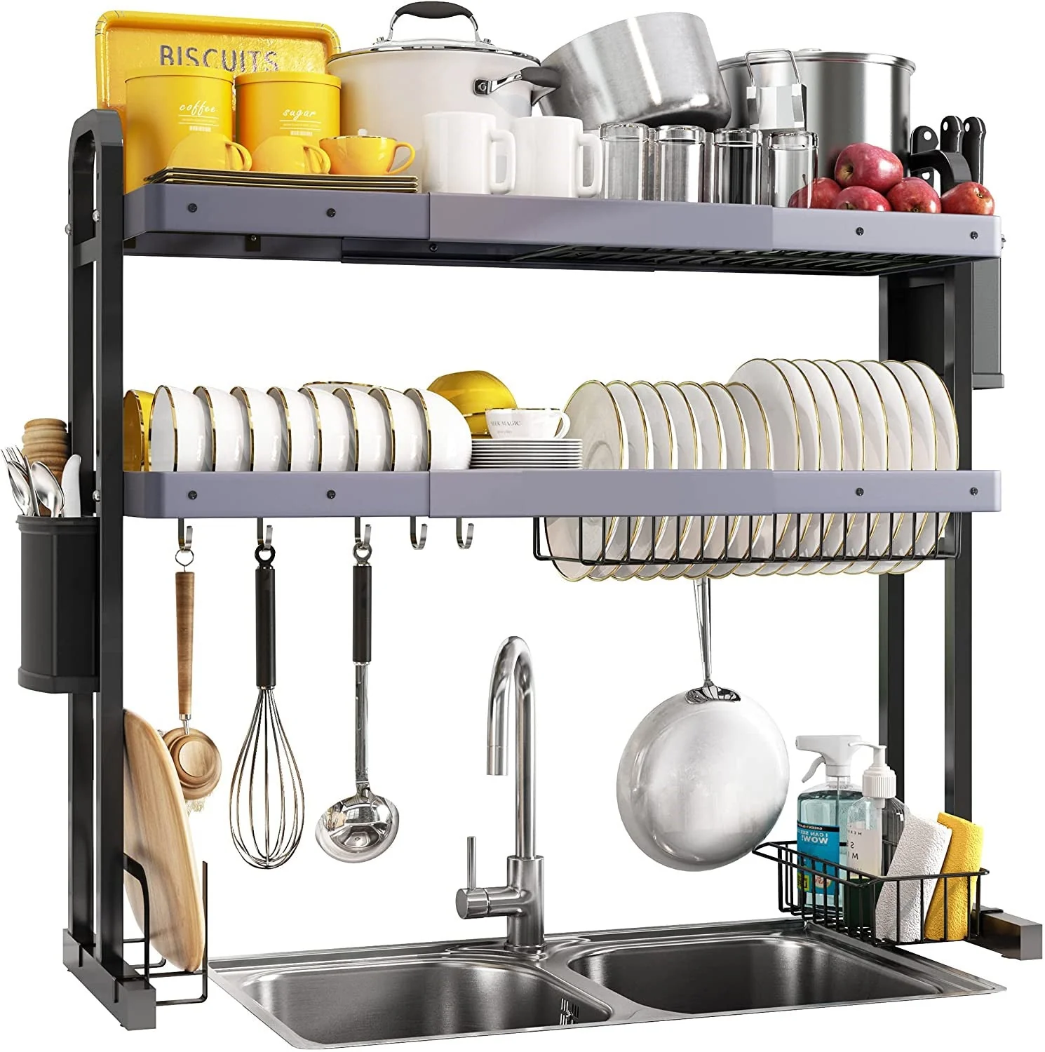 Adjustable (25.6"-35.5") Large 3 Tier Over Sink Full 304 Stainless Steel Dish Drying Rack - Image 8