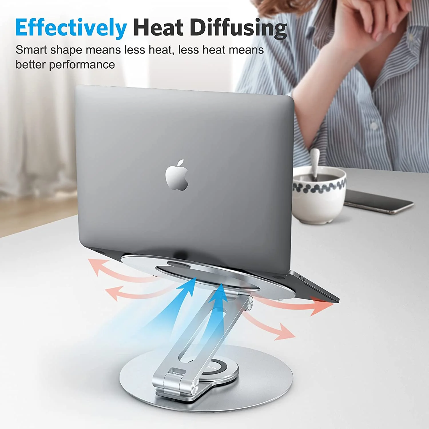 Adjustable Aluminum Laptop Stand with 360 Rotating Base - Image 3