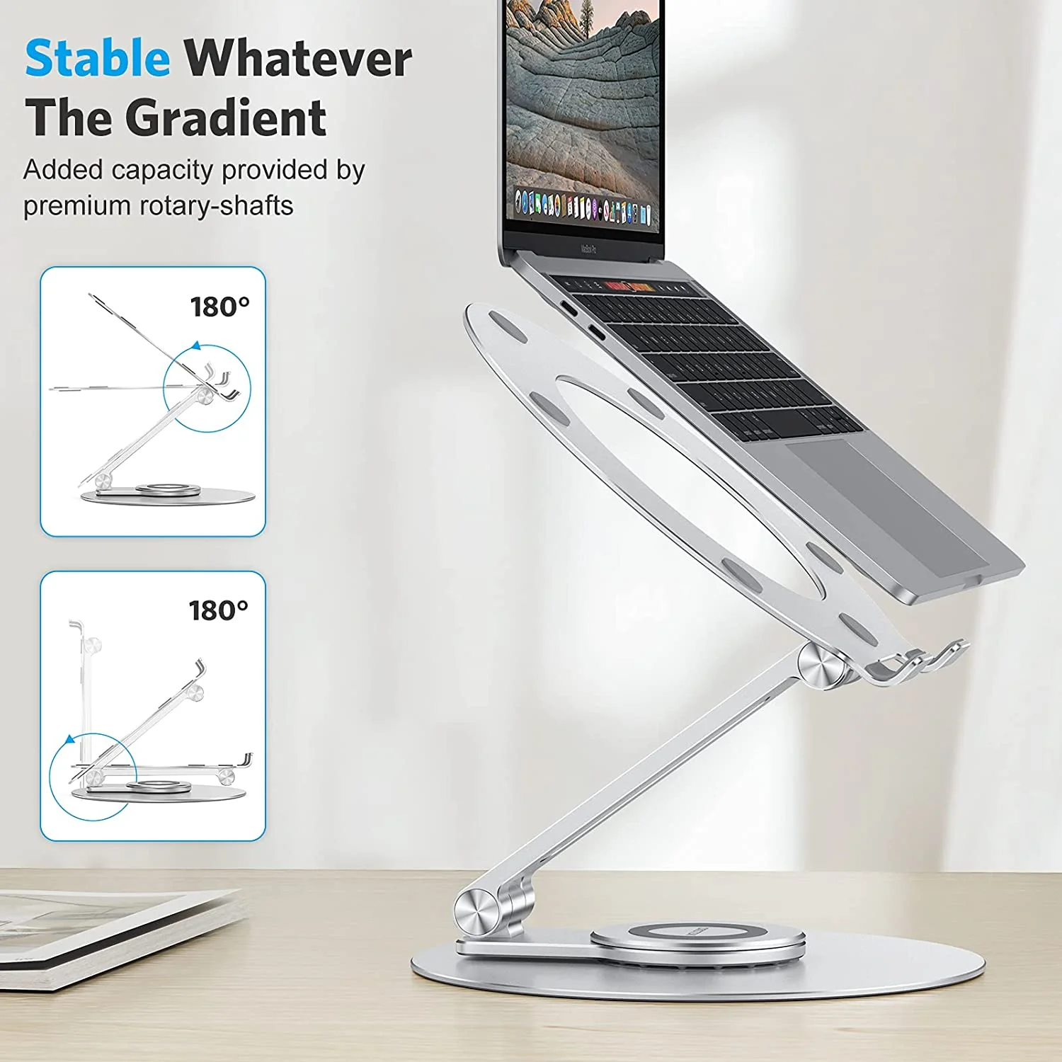 Adjustable Aluminum Laptop Stand with 360 Rotating Base - Image 6