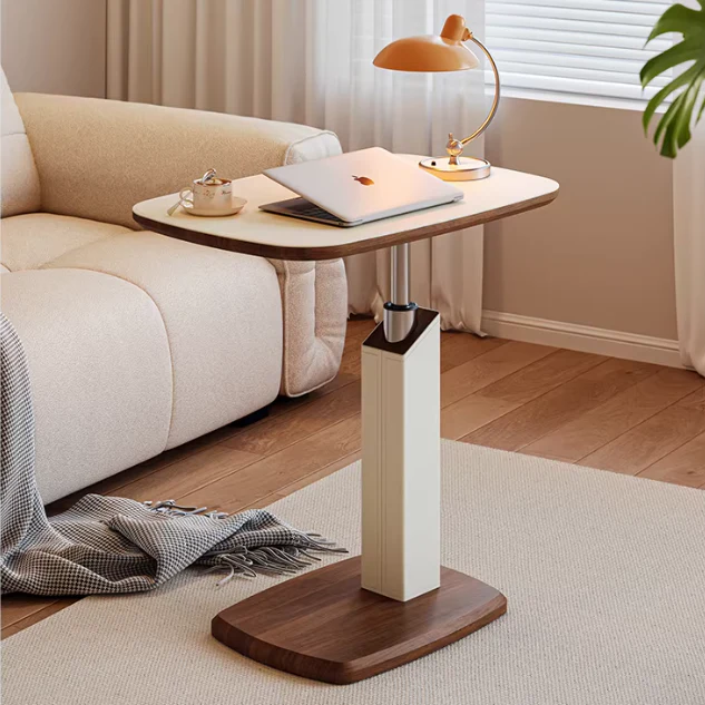 Adjustable Height Rotating Flip Tabletop C-Shaped End Table with Invisible Wheels - Image 10