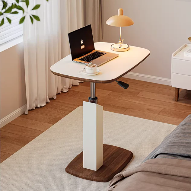 Adjustable Height Rotating Flip Tabletop C-Shaped End Table with Invisible Wheels - Image 11