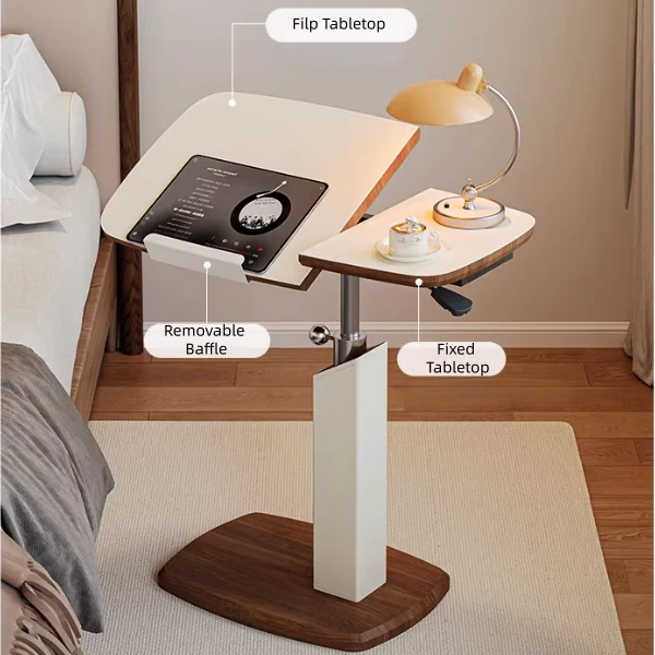 Adjustable Height Rotating Flip Tabletop C-Shaped End Table with Invisible Wheels - Image 4