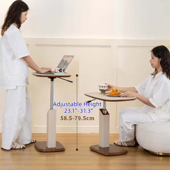 Adjustable Height Rotating Flip Tabletop C-Shaped End Table with Invisible Wheels - Image 5