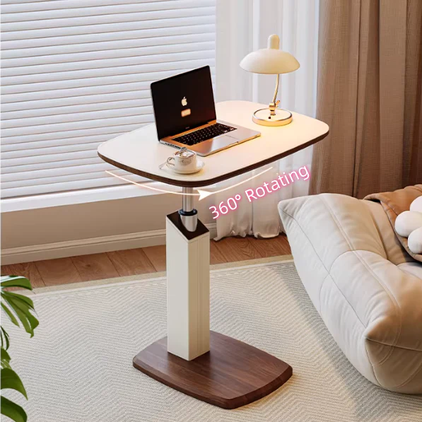 Adjustable Height Rotating Flip Tabletop C-Shaped End Table with Invisible Wheels - Image 6