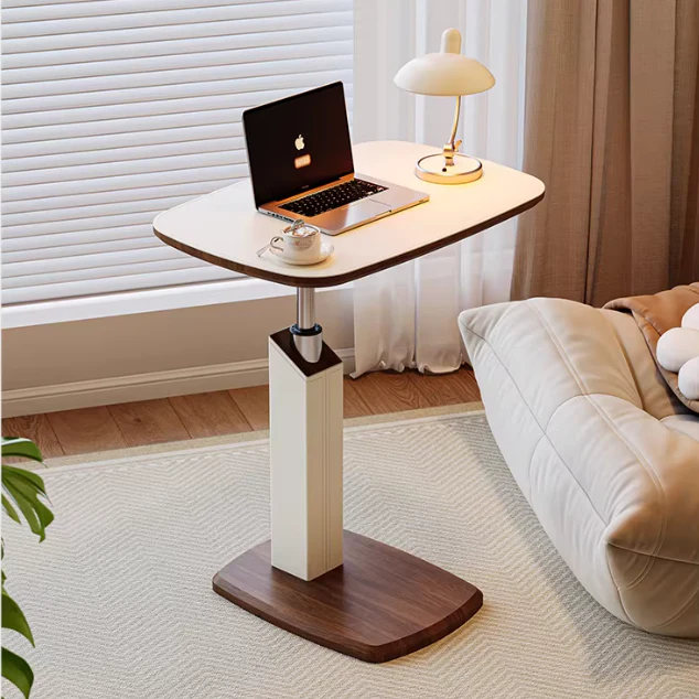 Adjustable Height Rotating Flip Tabletop C-Shaped End Table with Invisible Wheels - Image 9
