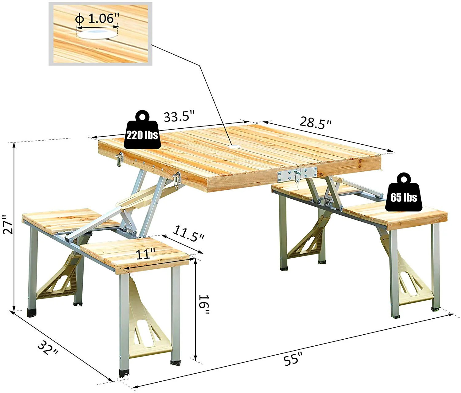 Aluminium Alloy Outdoor Camping Picnic Table Integrated Folding Table and Chair - Image 11