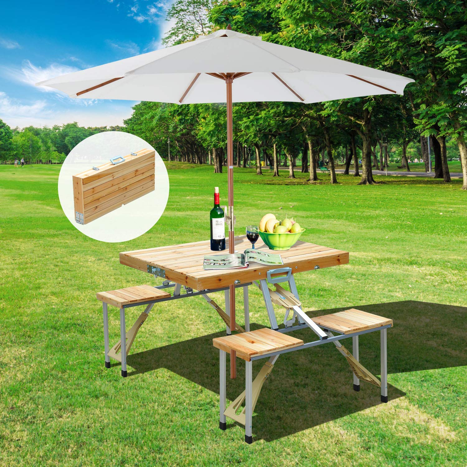 Aluminium Alloy Outdoor Camping Picnic Table Integrated Folding Table and Chair - Image 13