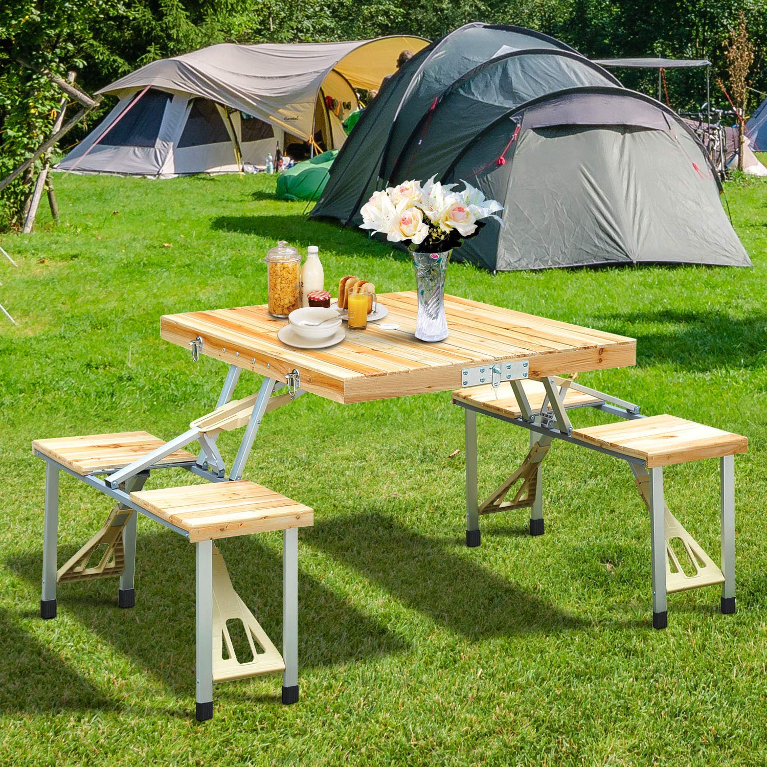 Aluminium Alloy Outdoor Camping Picnic Table Integrated Folding Table and Chair - Image 14