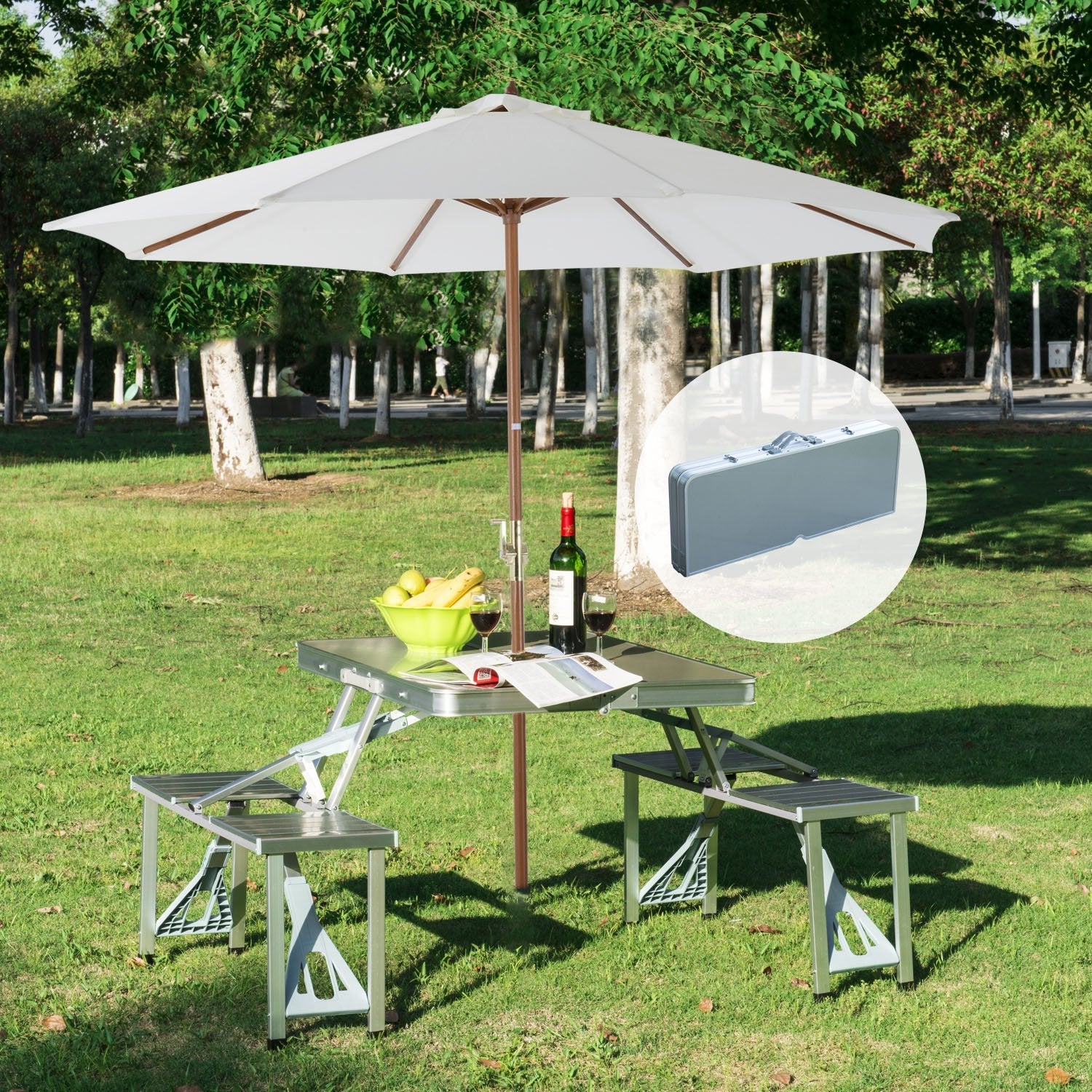 Aluminium Alloy Outdoor Camping Picnic Table Integrated Folding Table and Chair - Image 2