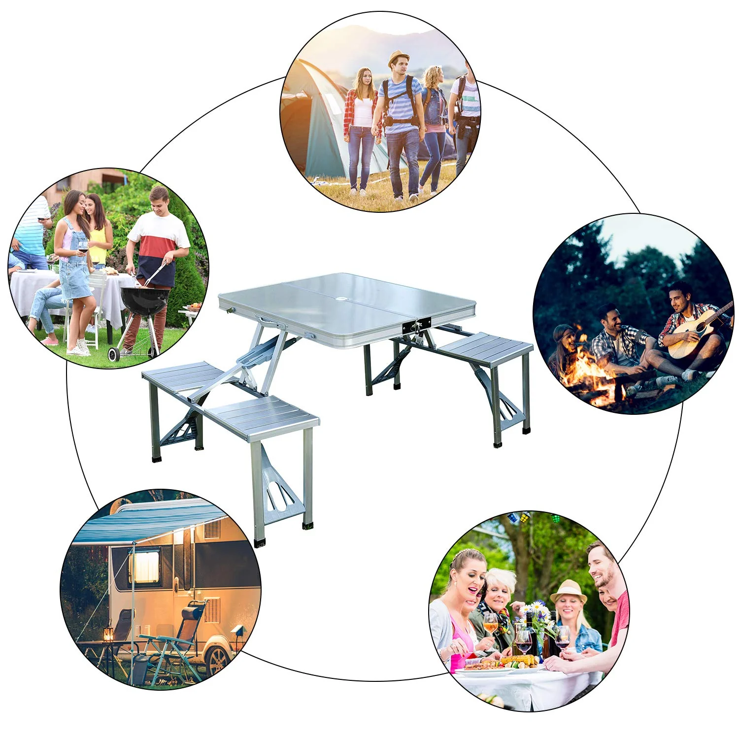Aluminium Alloy Outdoor Camping Picnic Table Integrated Folding Table and Chair - Image 4