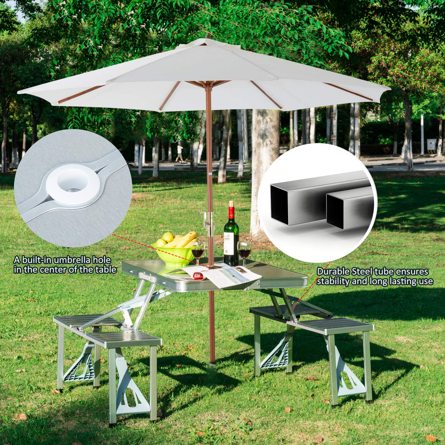 Aluminium Alloy Outdoor Camping Picnic Table Integrated Folding Table and Chair - Image 5