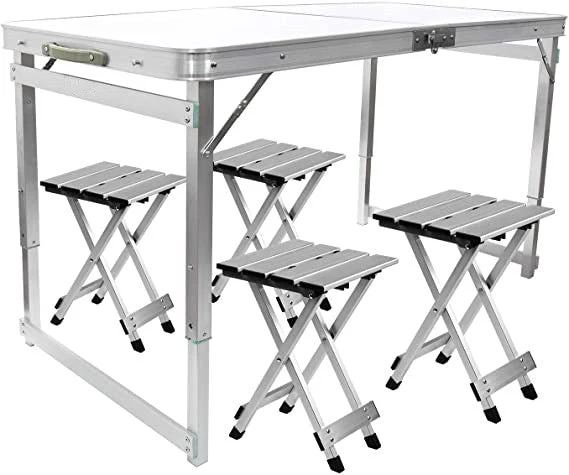 Aluminum Folding Picnic Table with 4 Stools - Image 3