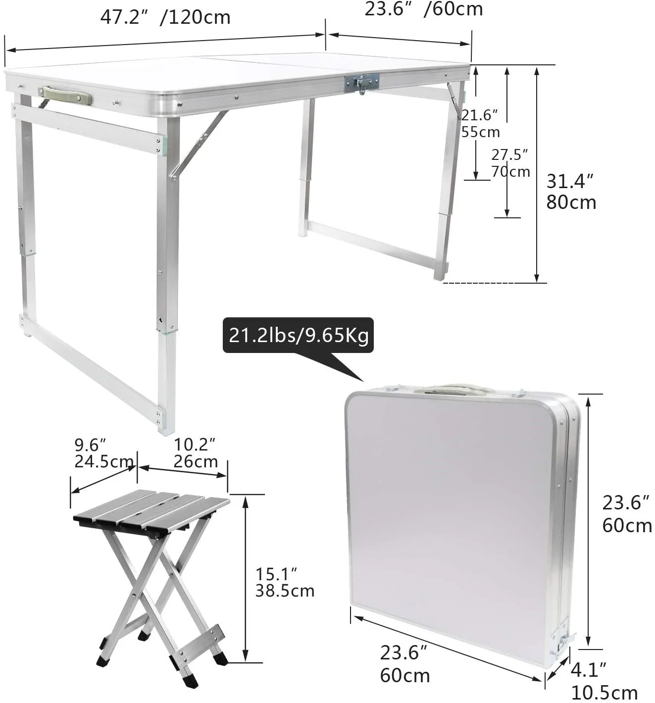 Aluminum Folding Picnic Table with 4 Stools - Image 6