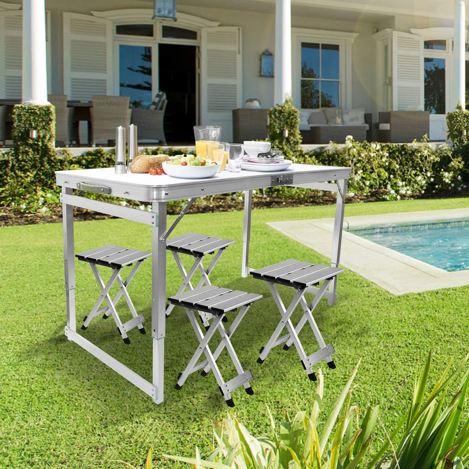 Aluminum Folding Picnic Table with 4 Stools - Image 8