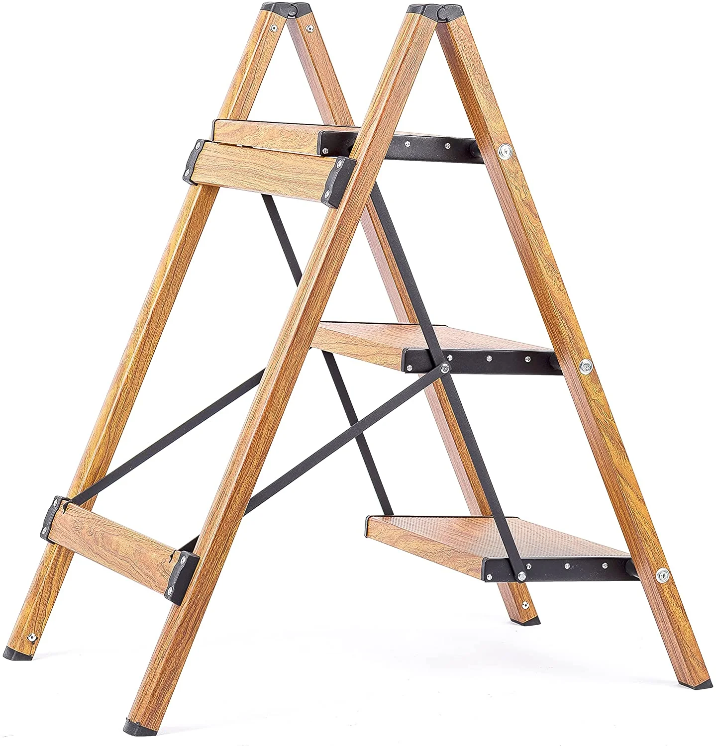 Aluminum Lightweight Folding 3 Step Ladder with Anti-Slip and Wide Pedal for Home and Kitchen Space Saving - Image 8