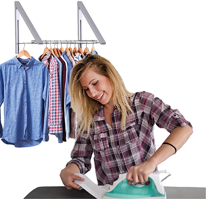 Aluminum Wall Mounted Folding Clothes Hanger-2 Rack with Rod