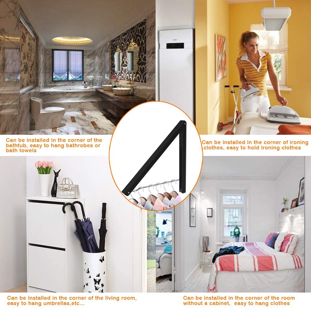 Aluminum Wall Mounted Folding Clothes Hanger-2 Rack with Rod - Image 3