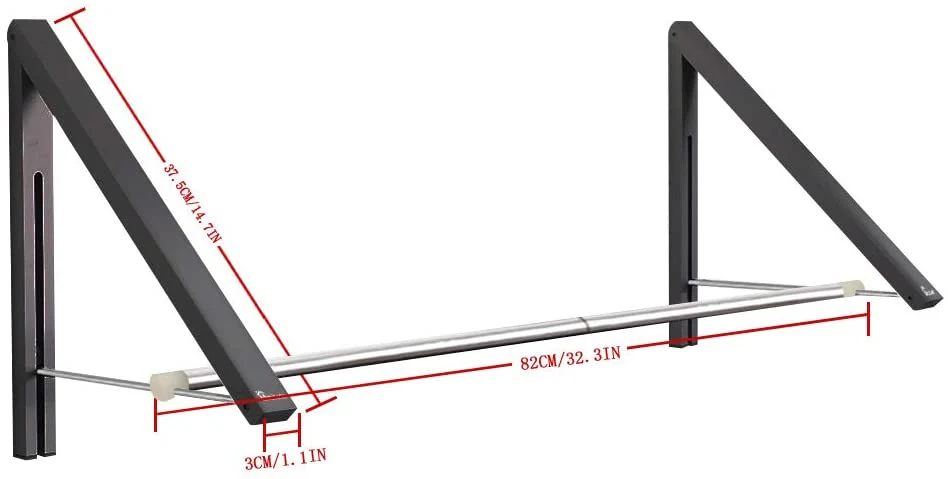 Aluminum Wall Mounted Folding Clothes Hanger-2 Rack with Rod - Image 5