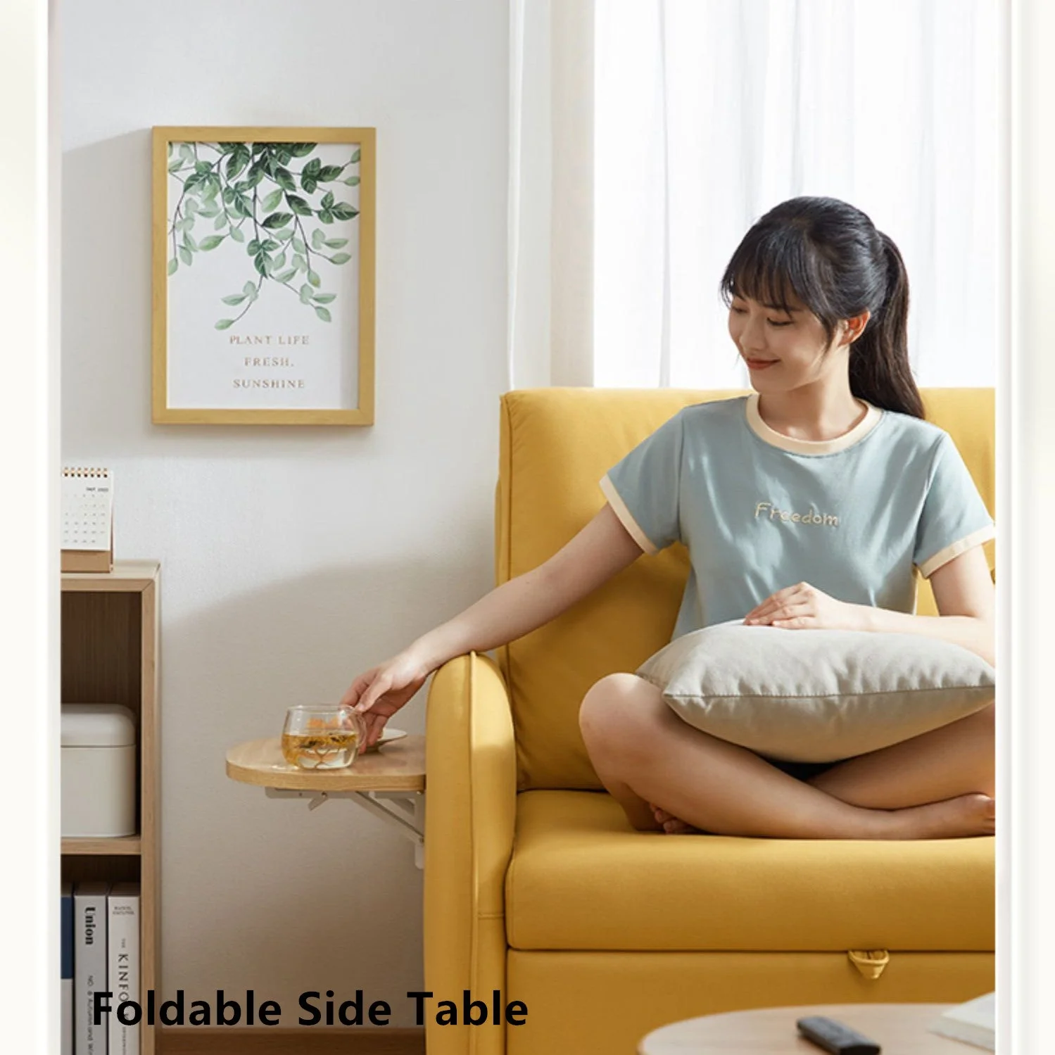 Balcony Sofa Sleeper Chair with Foldable Side Table and Pocket - Image 5