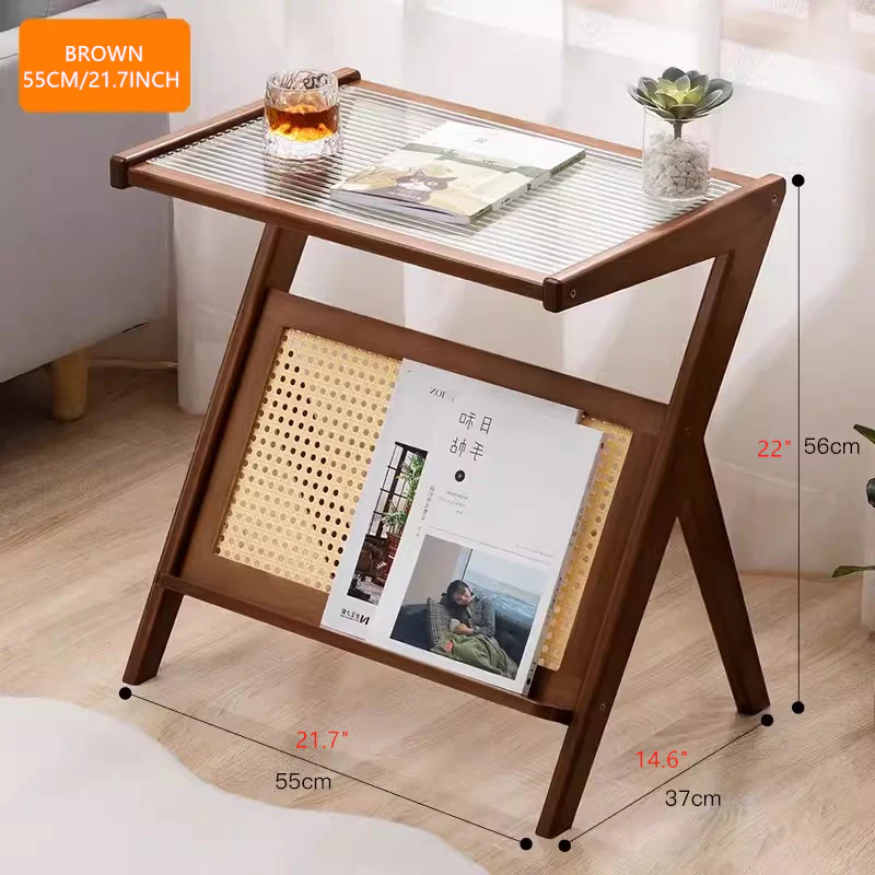 Bamboo Rattan End Table with Storage - Image 11