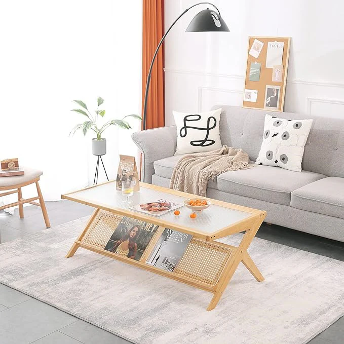 Bamboo Rattan End Table with Storage - Image 12