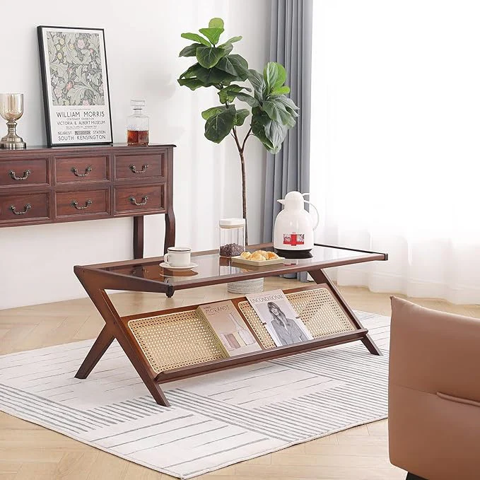 Bamboo Rattan End Table with Storage - Image 13