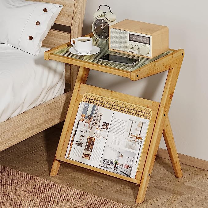 Bamboo Rattan End Table with Storage - Image 3