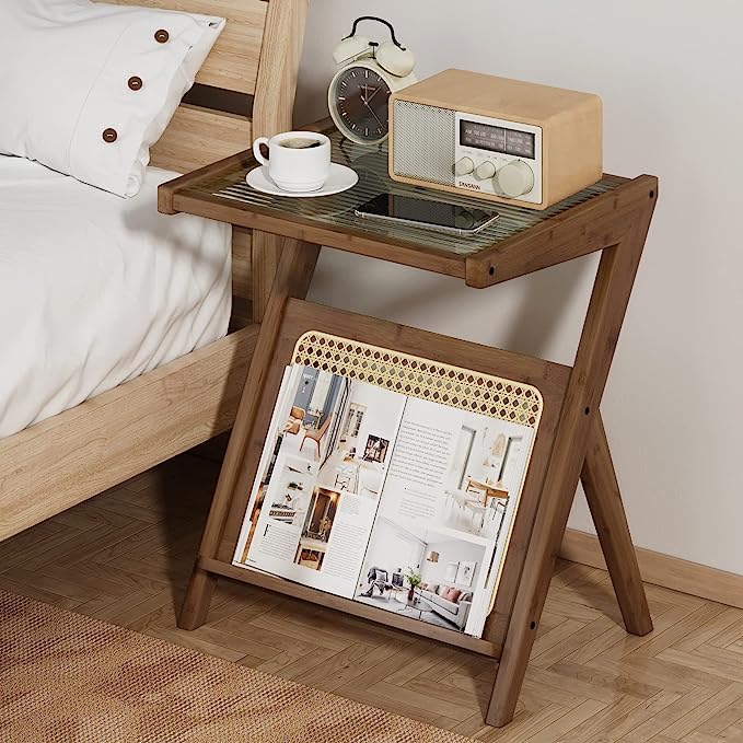Bamboo Rattan End Table with Storage - Image 6