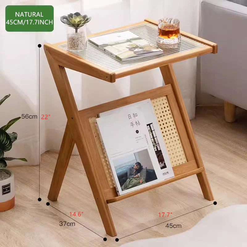 Bamboo Rattan End Table with Storage - Image 8