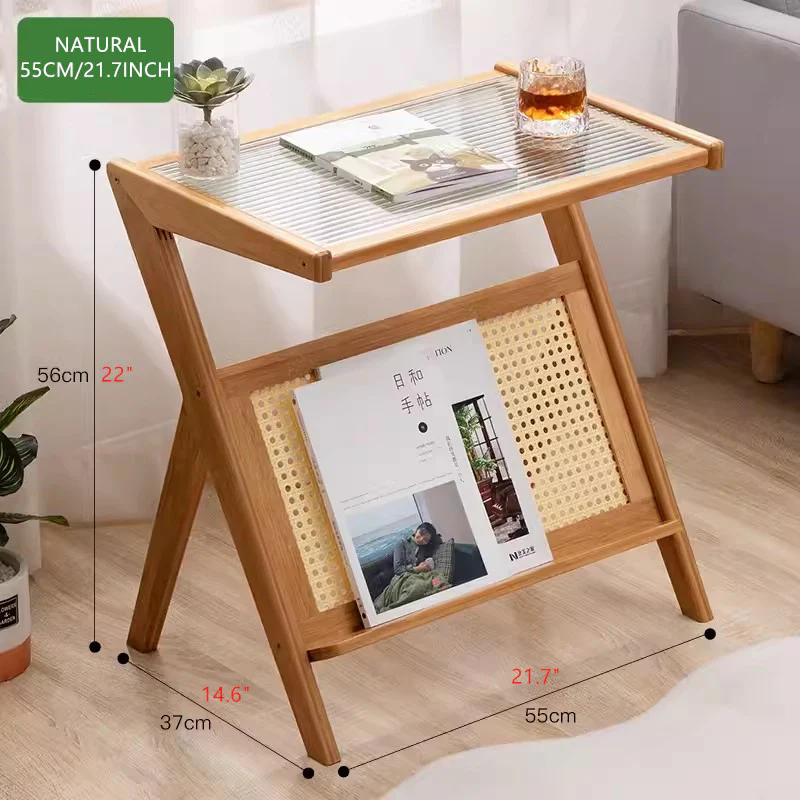 Bamboo Rattan End Table with Storage - Image 9