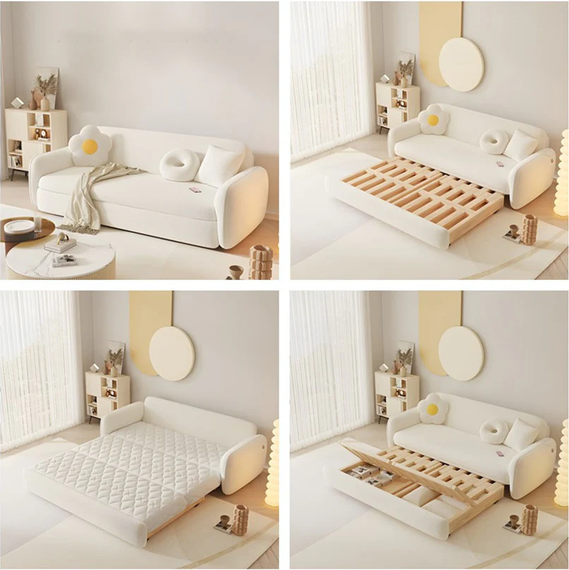 Berber Fleece Solid Wood Sofa Bed With Underneath Storage