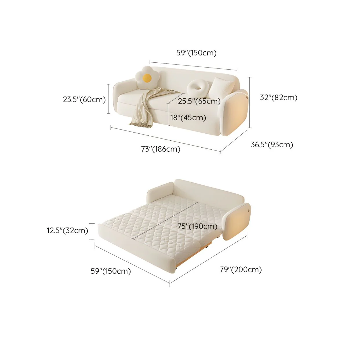 Berber Fleece Solid Wood Sofa Bed With Underneath Storage - Image 10