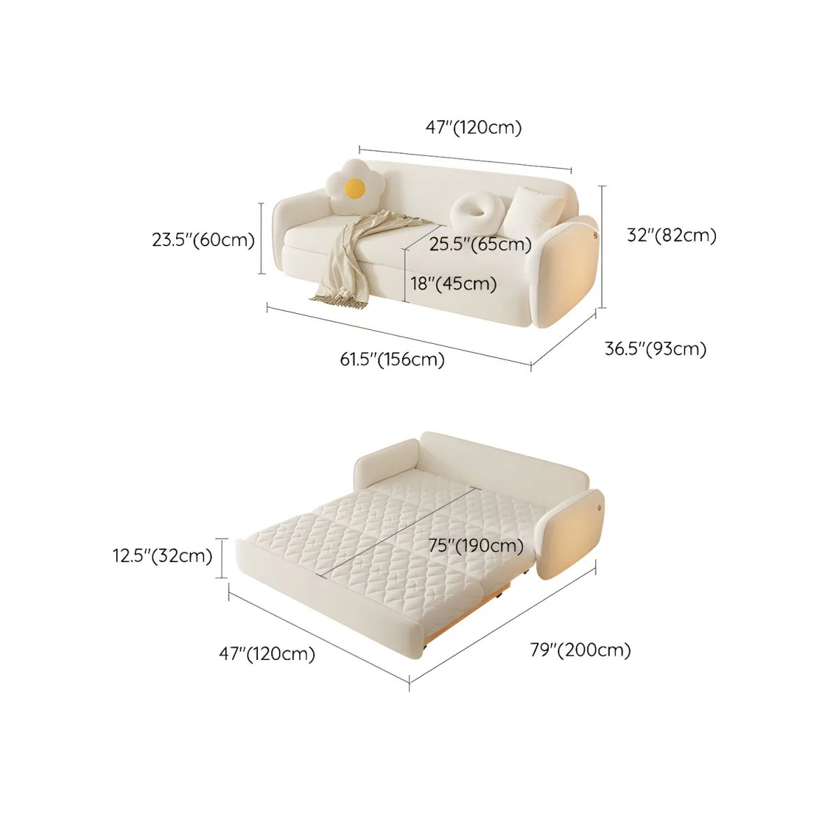 Berber Fleece Solid Wood Sofa Bed With Underneath Storage - Image 11