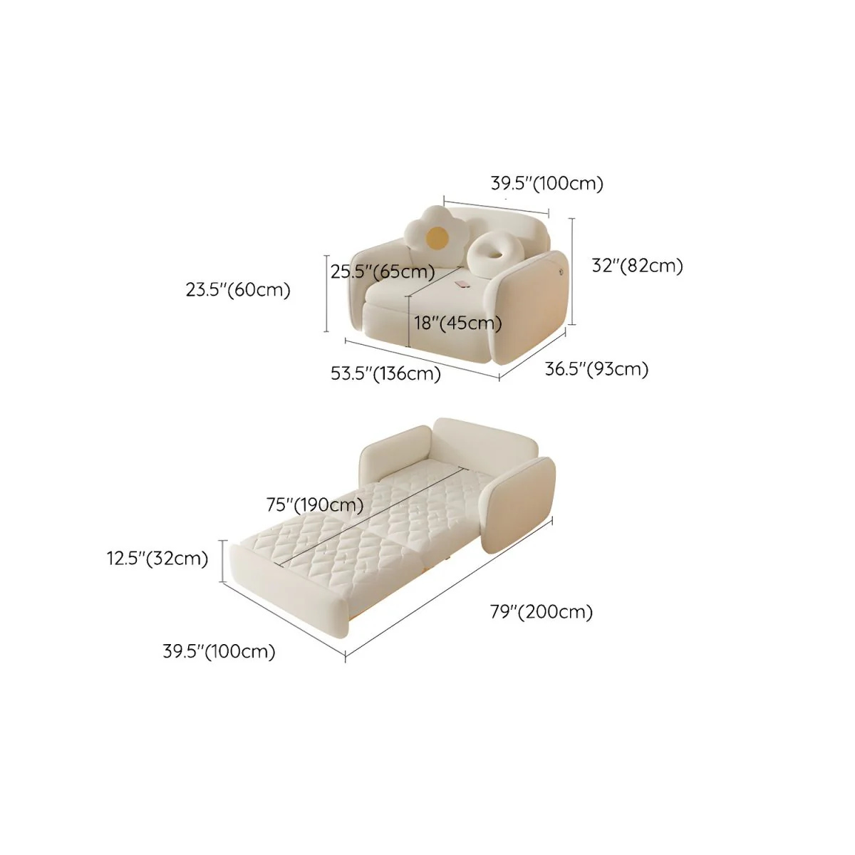 Berber Fleece Solid Wood Sofa Bed With Underneath Storage - Image 12