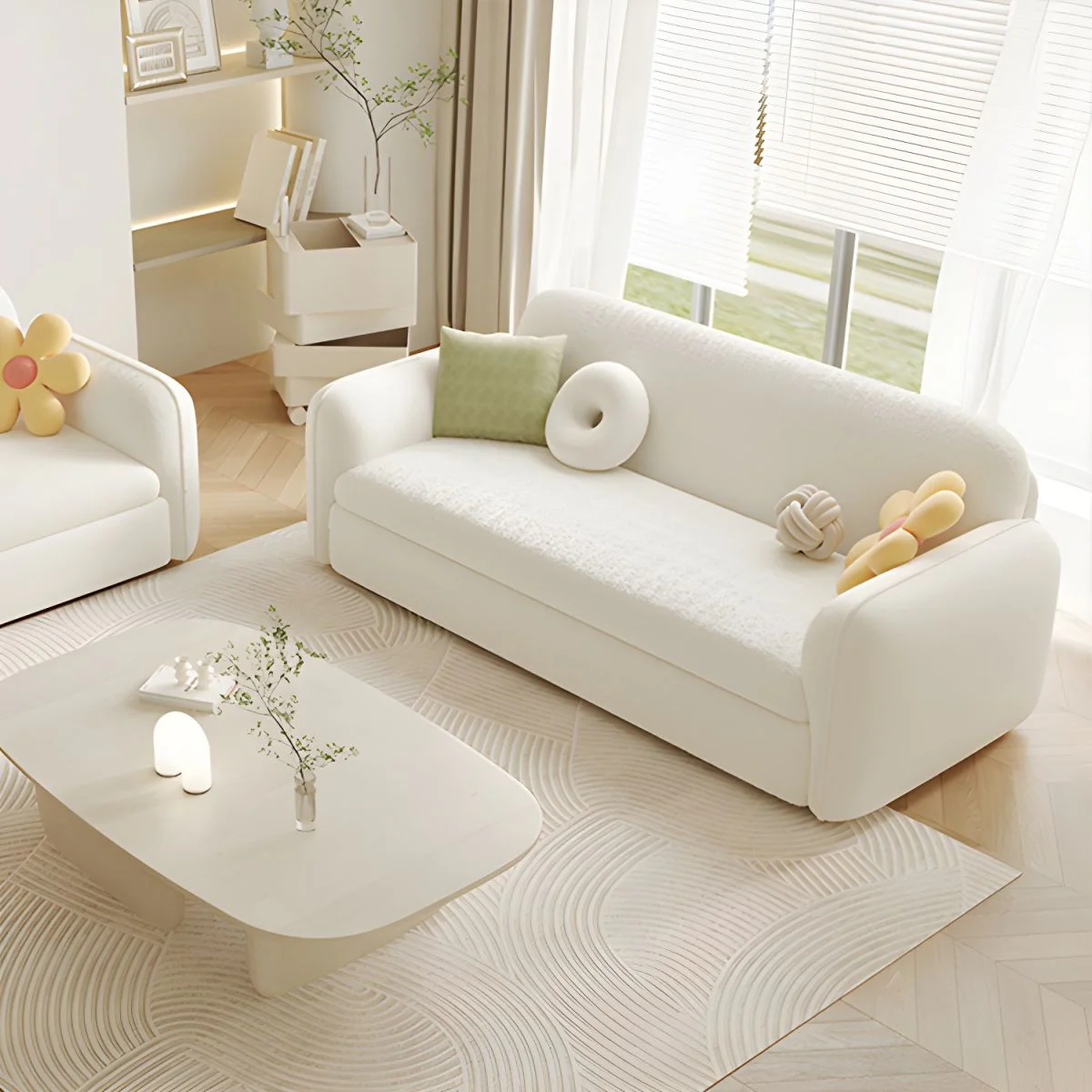 Berber Fleece Solid Wood Sofa Bed With Underneath Storage - Image 2