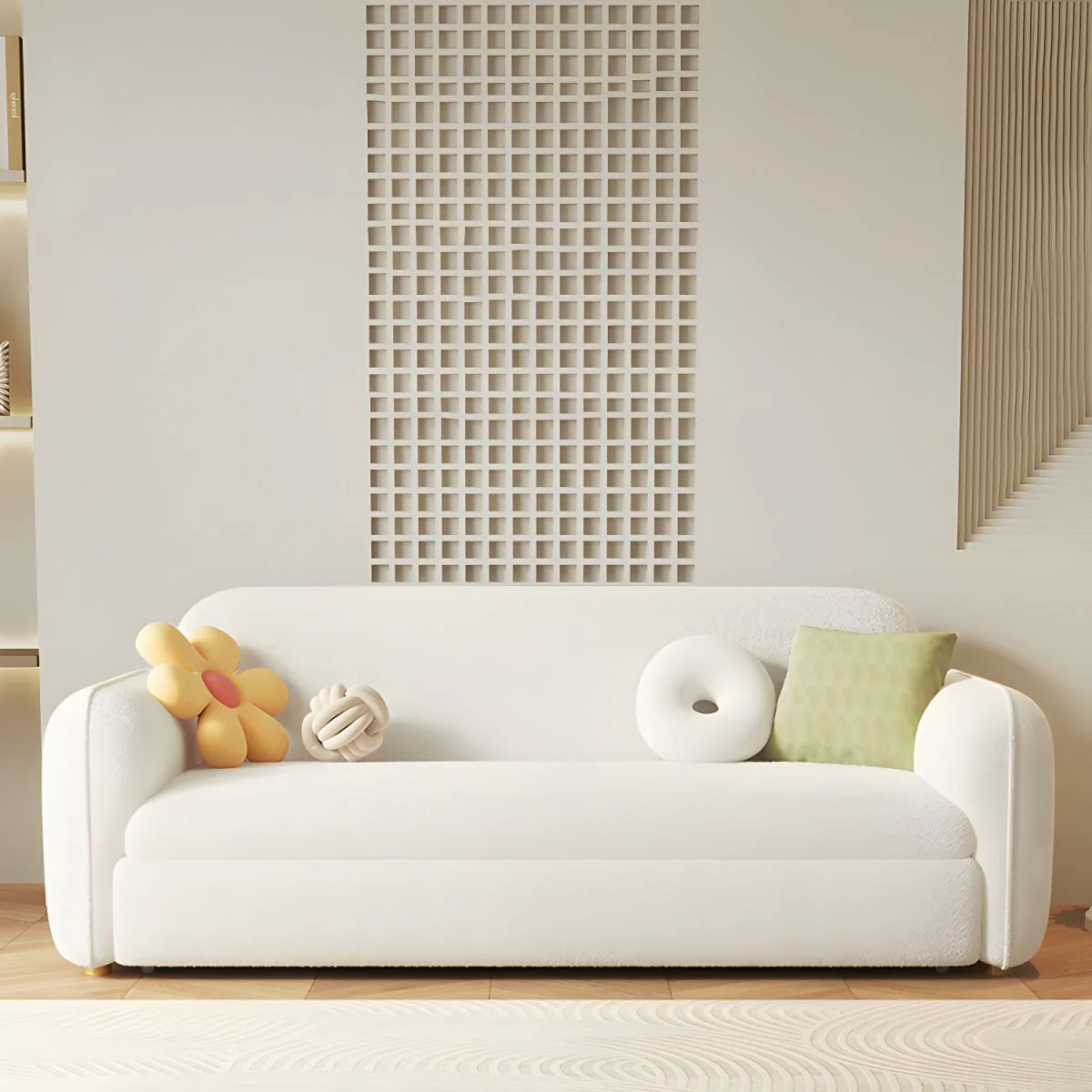 Berber Fleece Solid Wood Sofa Bed With Underneath Storage - Image 3