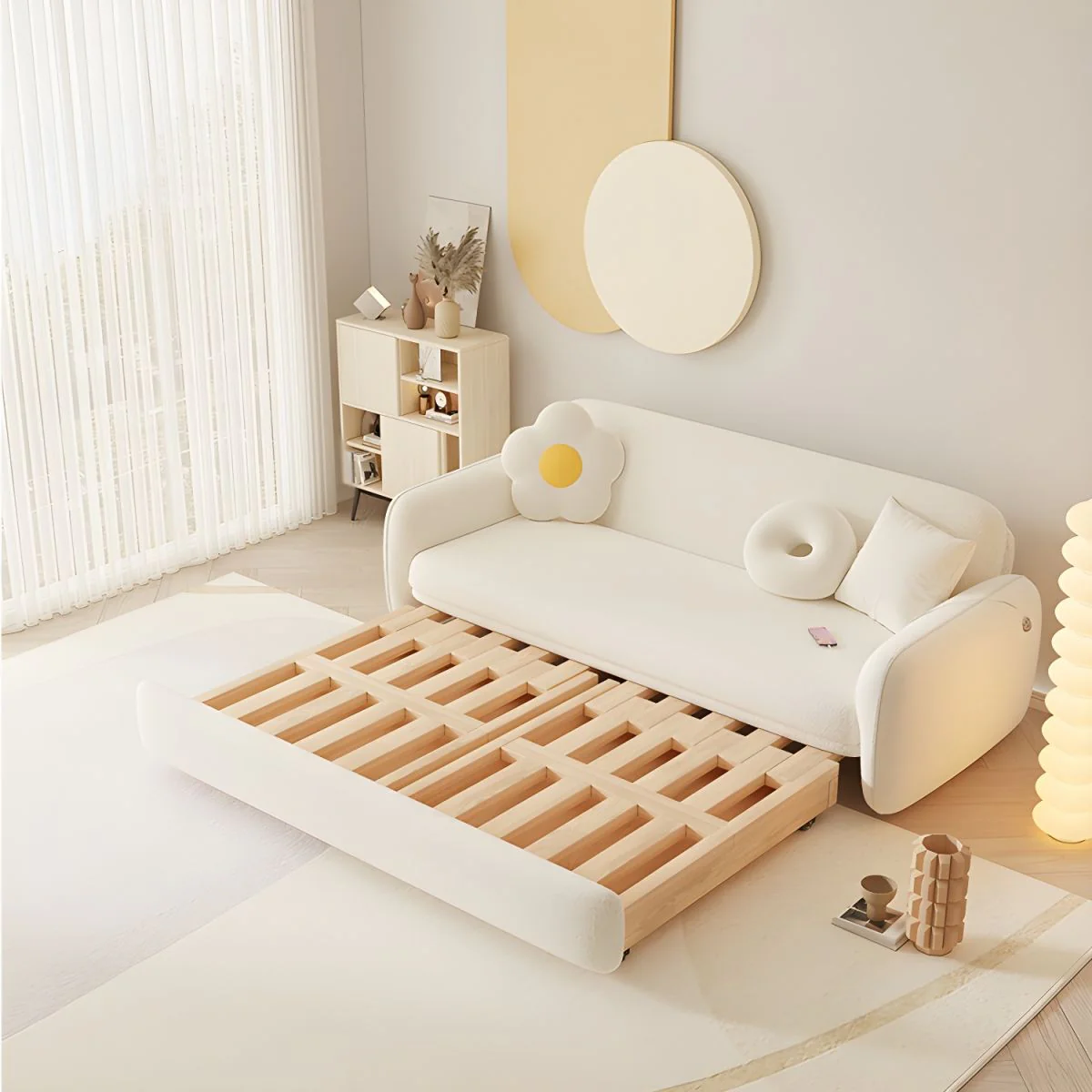 Berber Fleece Solid Wood Sofa Bed With Underneath Storage - Image 5