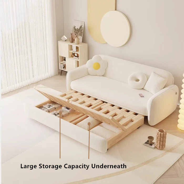 Berber Fleece Solid Wood Sofa Bed With Underneath Storage - Image 6