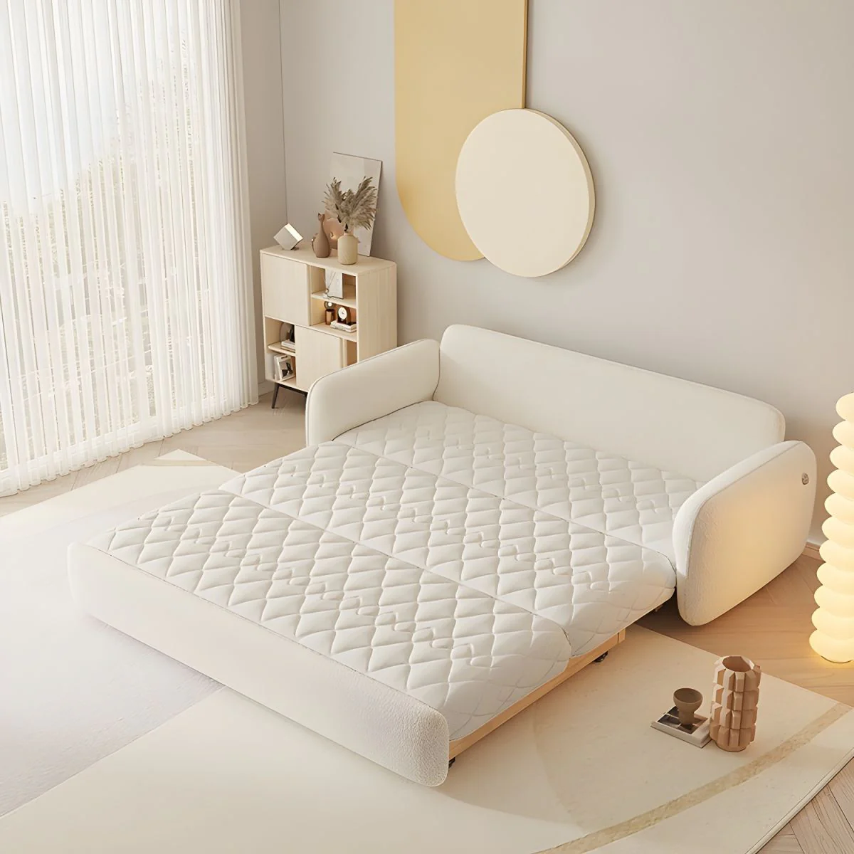 Berber Fleece Solid Wood Sofa Bed With Underneath Storage - Image 7