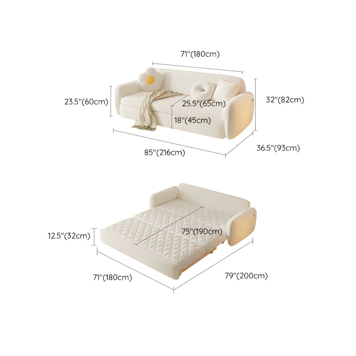 Berber Fleece Solid Wood Sofa Bed With Underneath Storage - Image 9