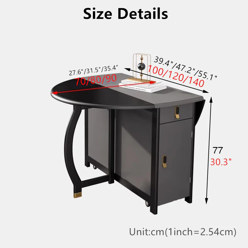 Black Grey Double Drop Leaf Round Dining Table with 4 Chairs - Image 7