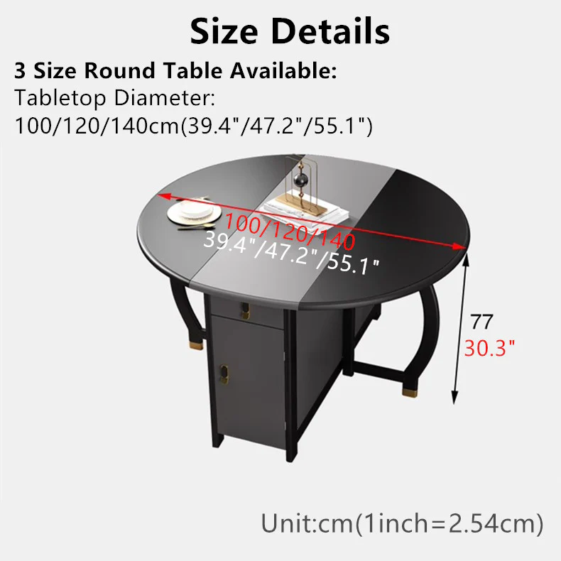 Black Grey Double Drop Leaf Round Dining Table with 4 Chairs - Image 8