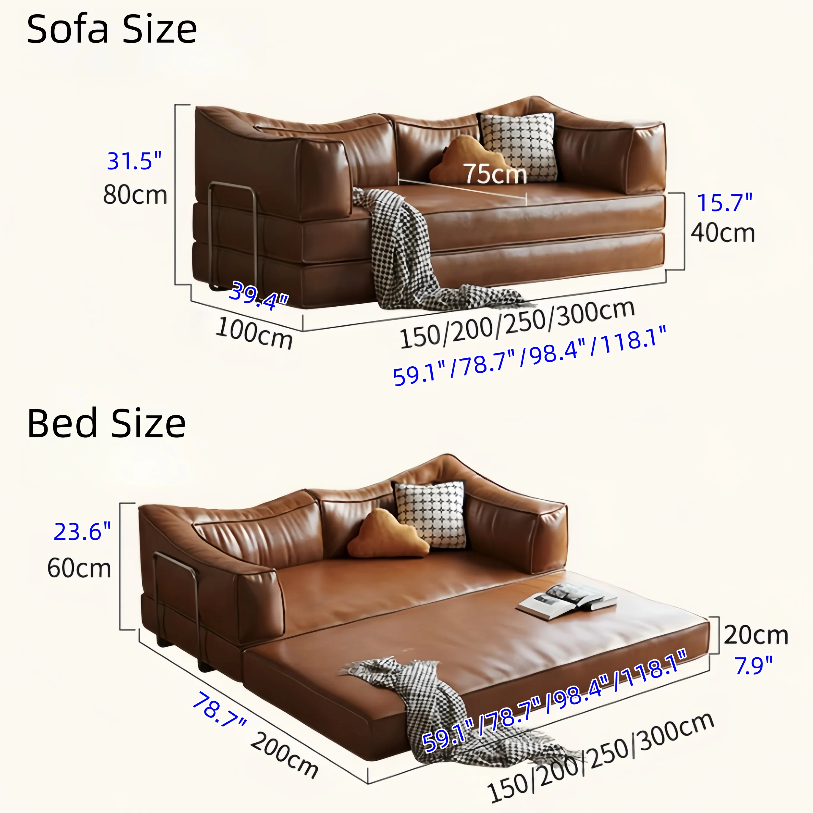 Boneless Modular Oil Wax Leather Sofa Bed - Image 15