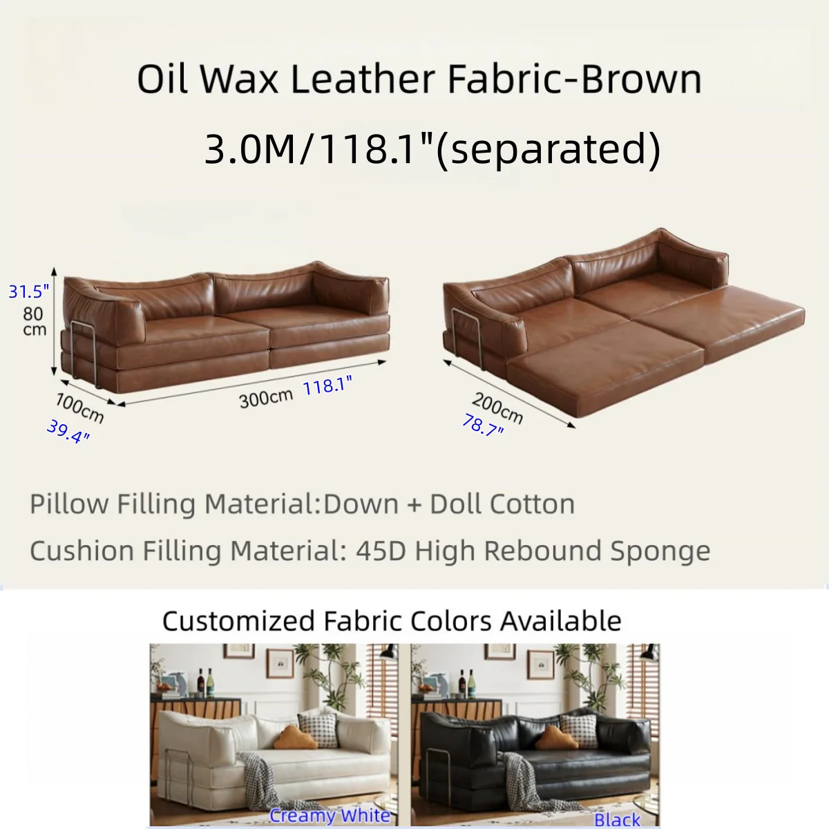 Boneless Modular Oil Wax Leather Sofa Bed - Image 16