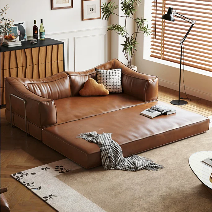 Boneless Modular Oil Wax Leather Sofa Bed - Image 3