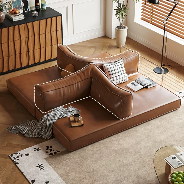 Boneless Modular Oil Wax Leather Sofa Bed - Image 5