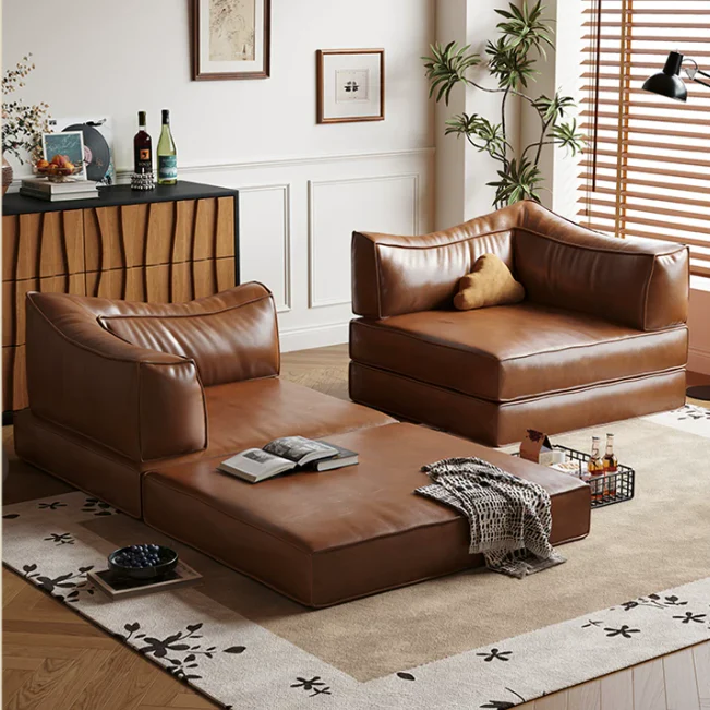 Boneless Modular Oil Wax Leather Sofa Bed - Image 6
