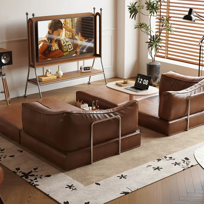 Boneless Modular Oil Wax Leather Sofa Bed - Image 7