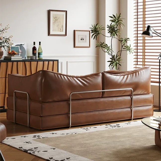 Boneless Modular Oil Wax Leather Sofa Bed - Image 8