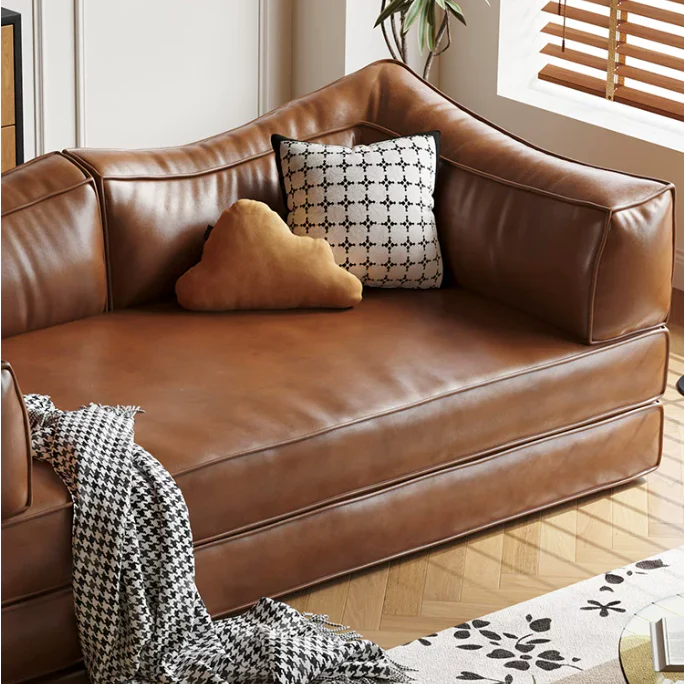 Boneless Modular Oil Wax Leather Sofa Bed - Image 9